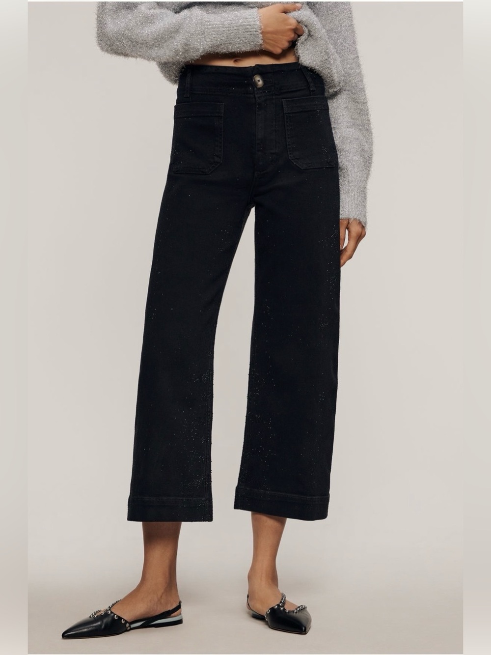 Maeve Colette Sparkle High-Rise Wide-Leg Cropped Jeans - Picture 3 of 16